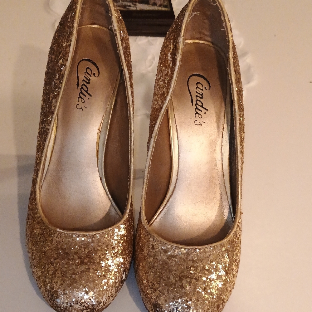 Candie's Gold Glitter Heels Sparkling Sophistication